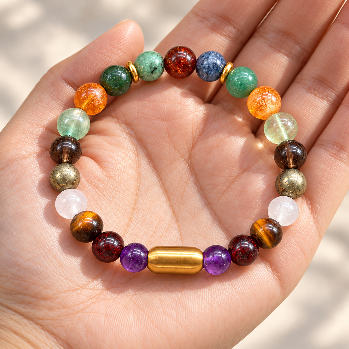 Prosperity & Focus Gemstone Bracelet with Panna, Neelam & Gomed | Lab Certified