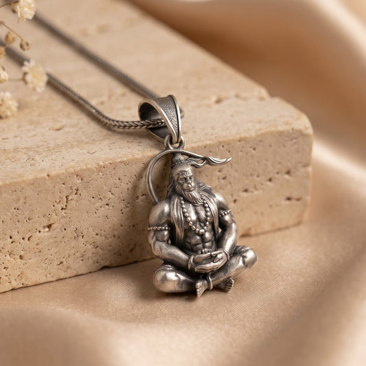 925 Silver Dhyani Hanuman Pendant – 9 g (Strength & Devotion)