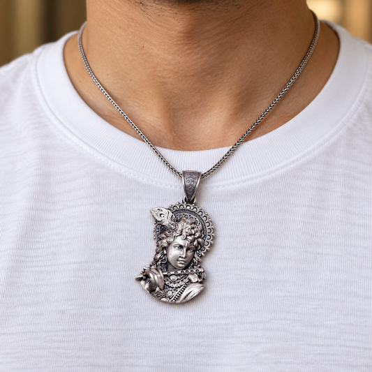 925 Silver Krishna Face Slim Pendant – 8 g (Love & Devotion)