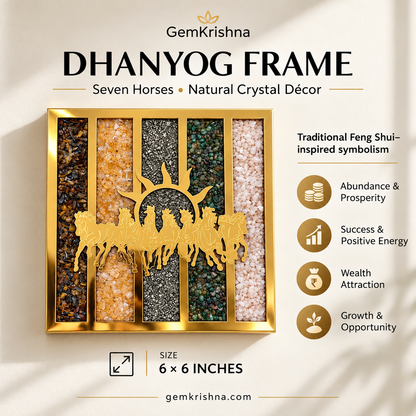 Dhanyog 7 Horses Natural Crystal Frame – Gold-Tone Décor, 6 × 6 Inches