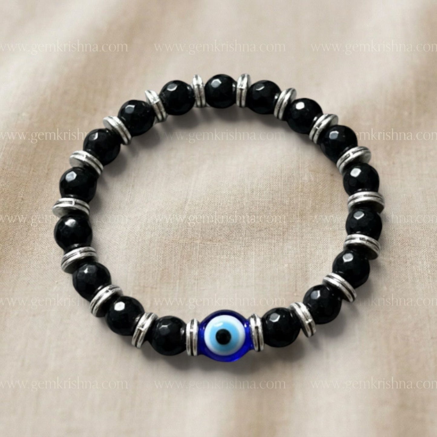 Natural Evil Eye and Black Onyx Bracelet (Protection and Strength)
