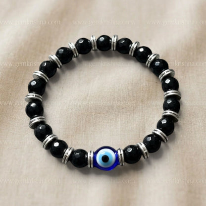 Natural Evil Eye and Black Onyx Bracelet (Protection and Strength)