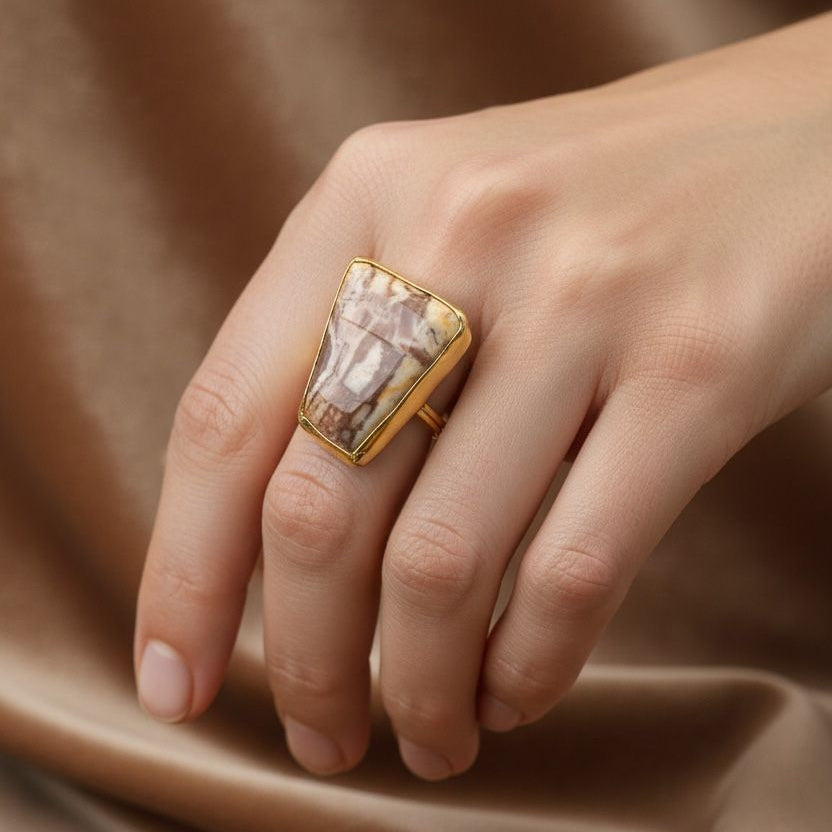 Natural Rhodonite Rough Metal Ring