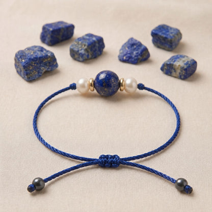 Lapis Lazuli With Pearl Adjustable Thread Bracelet (Wisdom & Communication)