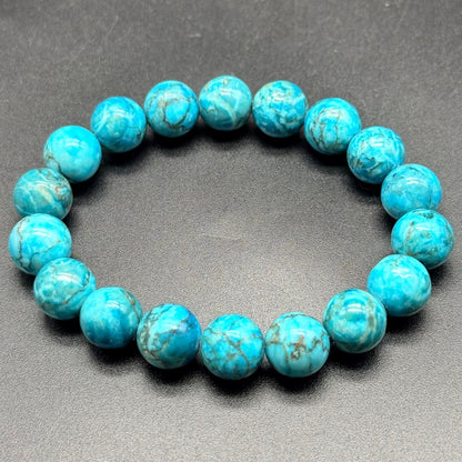 Chrysocolla Bracelet | Polished Round Blue-Green Beads with Matrix Patterns | Stretchable Unisex Crystal Bracelet | Lab Certified | Calm Communication & Emotional Balance