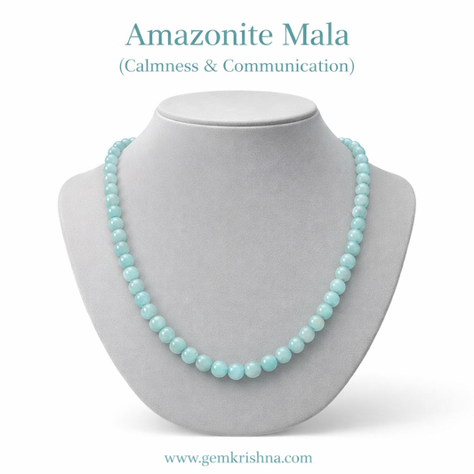 Amazonite AAA Mala & Bracelet (Calmness & Communication) premium GemKrishna product cover