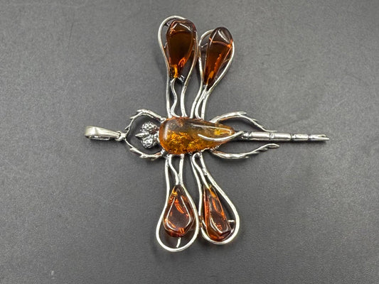 Amber Dragon Fly sterling silver Locket   6.74 gram
