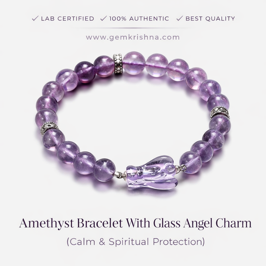 Amethyst Bracelet With Glass Angel Charm (Calm & Spiritual Protection) premium GemKrishna product cover