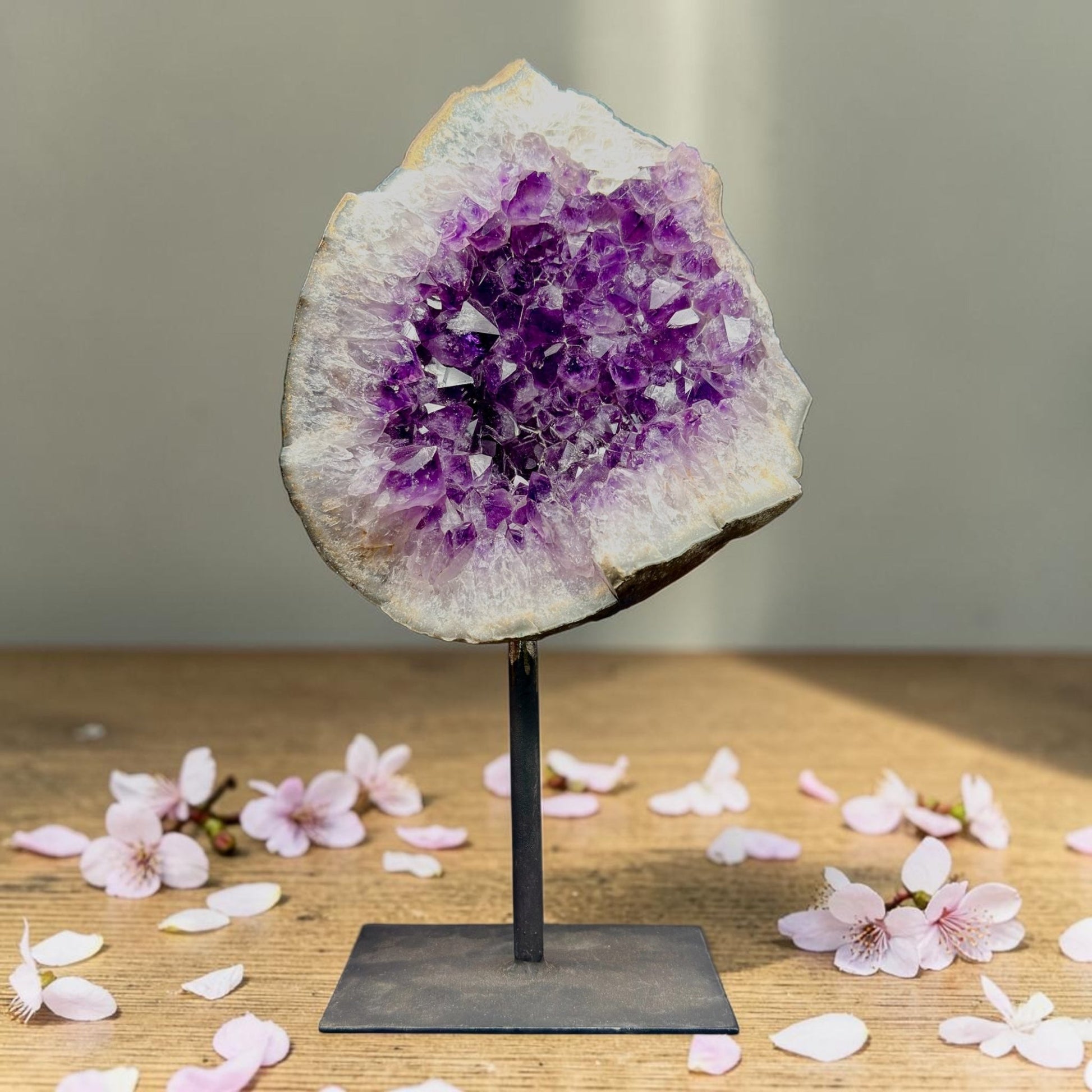 Amethyst Cluster Raw Geode Cave with Stand - GemKrishna