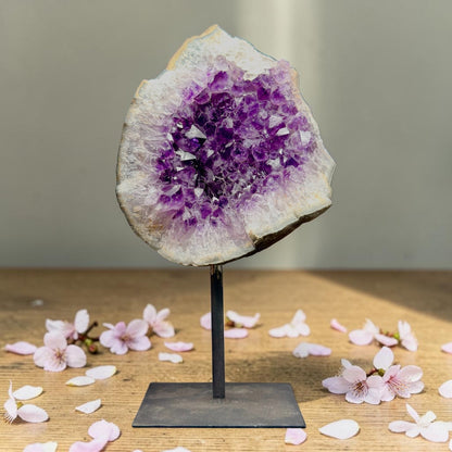 Amethyst Cluster Raw Geode Cave with Stand - GemKrishna