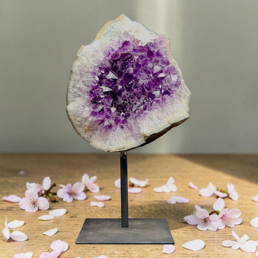Amethyst Cluster Raw Geode Cave with Stand - GemKrishna