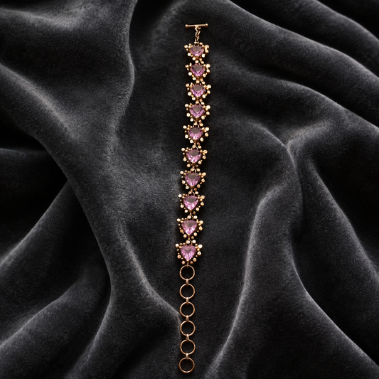 Amethyst black 925 silver bracelet with purple heart-shaped amethyst drops on chain