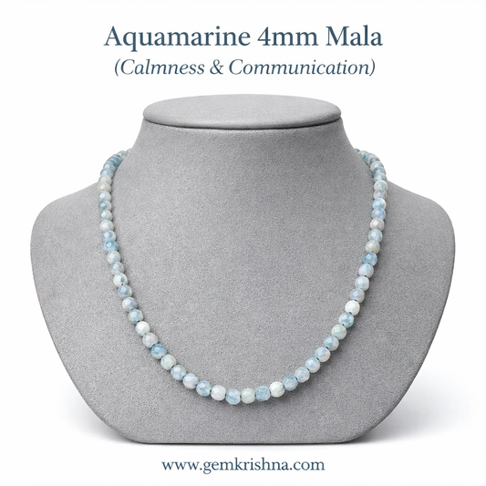 Aquamarine 4mm Faceted Mala (Calmness & Communication) premium GemKrishna product cover