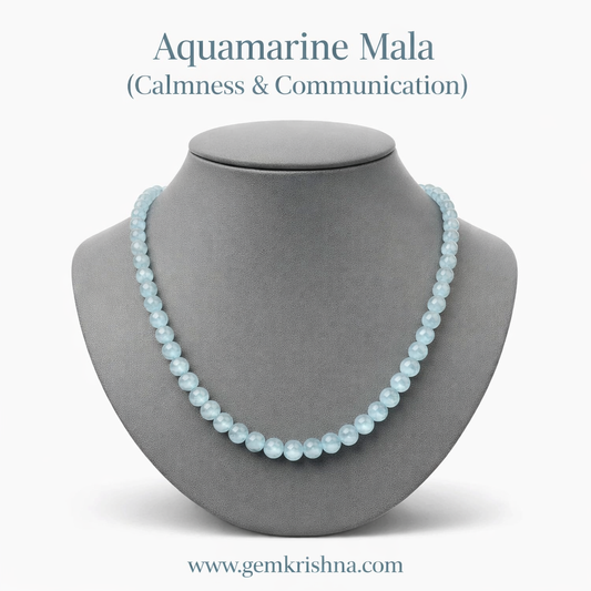 Aquamarine AAA Mala & Bracelet (Calmness & Clear Communication) premium GemKrishna product cover