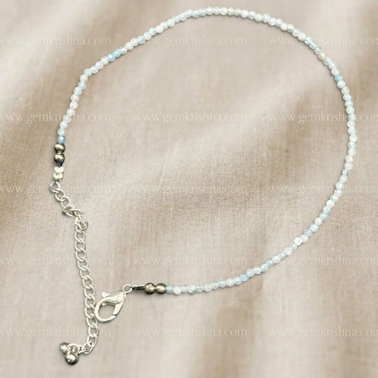 Aquamarine anklet with faceted light-blue beads and silver-tone chain clasp