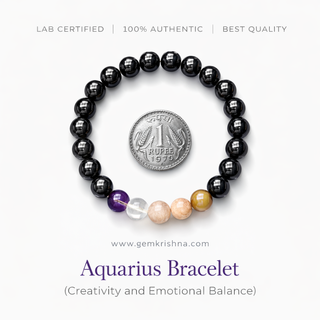 Aquarius bracelet with black beads and colorful gemstones, creativity and emotional balance design