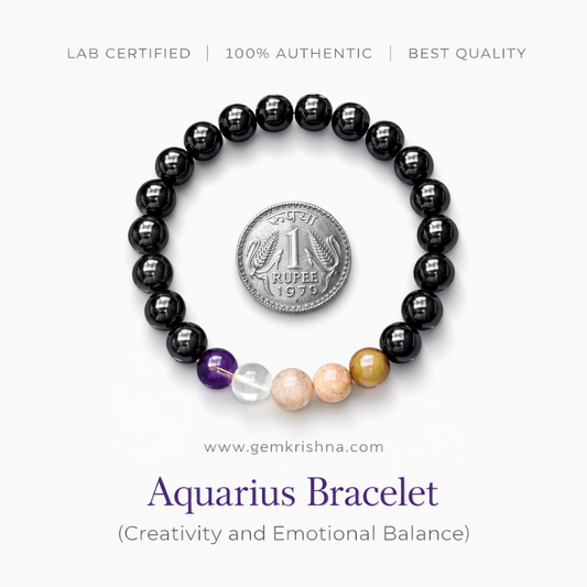 Aquarius bracelet with black beads and colorful gemstones, creativity and emotional balance design
