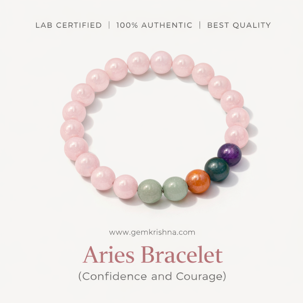Aries Bracelet (Confidence and Courage) beaded with pink and colorful gemstone beads