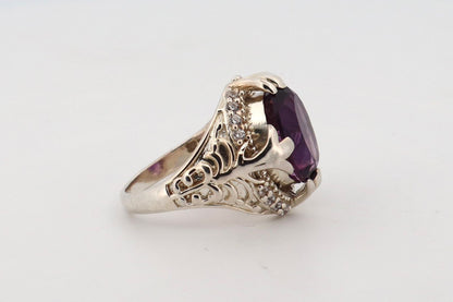 Amethyst Silver Ring Faceted Oval Cut (Sterling Silver) 12.62 gm