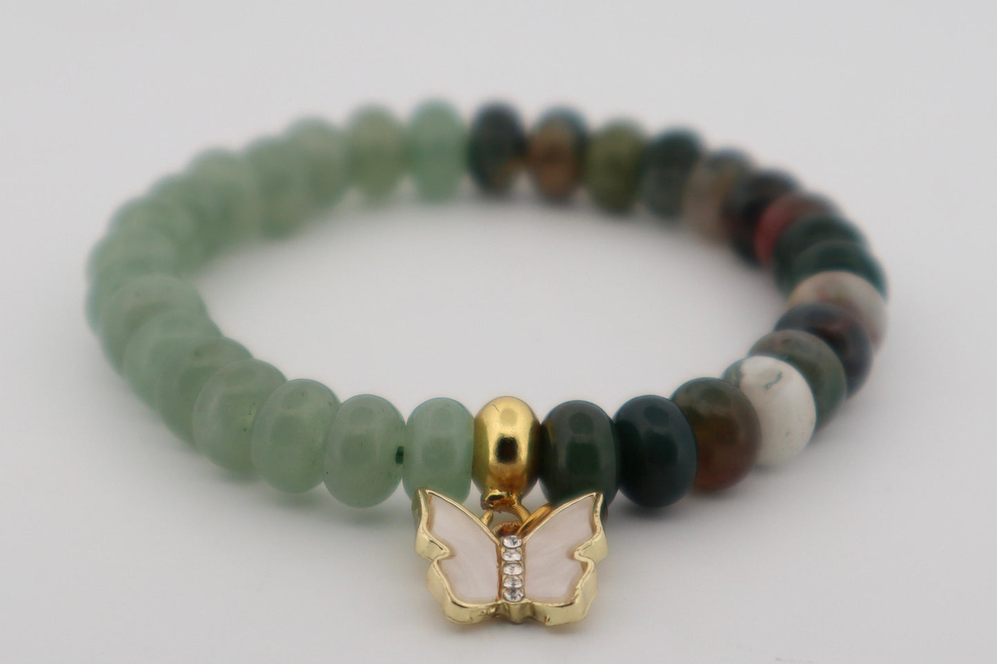 Green Aventurine & Indian Agate Butterfly Charm Bracelet 🦋