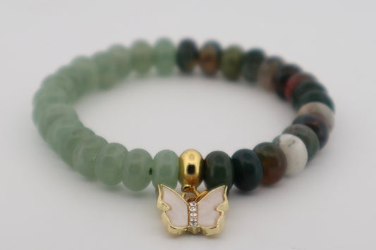 Green Aventurine & Indian Agate Butterfly Charm Bracelet 🦋
