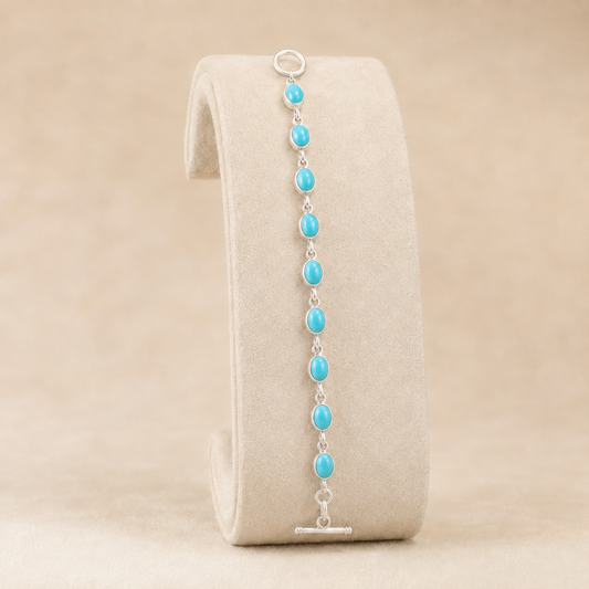 Turquoise 925 Sterling Silver Nine-Stone Bracelet (Protection & Communication) (18.20 Gram)