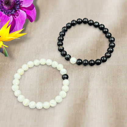 Couple Bracelet Mother of Pearl and Banded Agate (Harmony and Balance)