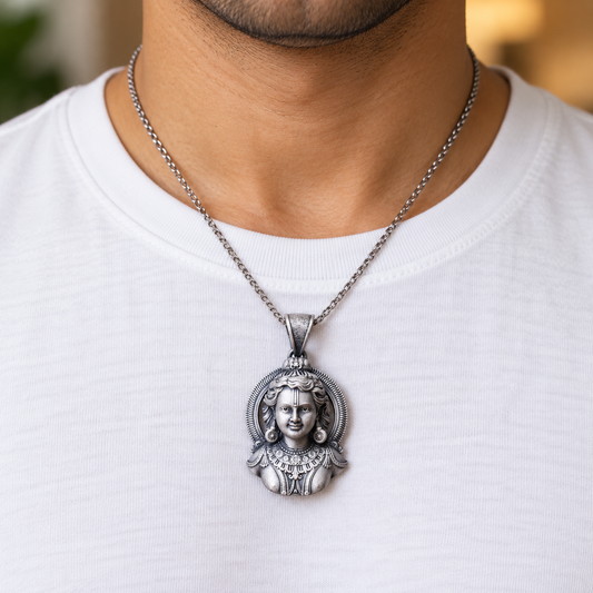 925 Silver Ram Lala Face Pendant – 12 g (Dharma & Devotion)