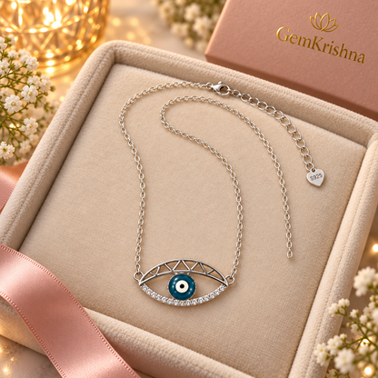925 Sterling Silver Geometric Nazar Evil Eye Necklace, 3.040 g, for Women