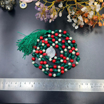 Prosperity & Emotional Balance Jaap Mala (Green Onyx, Coral & Pearl)