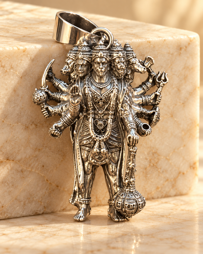 Panchmukhi Hanuman Ji Pendant – 925 Sterling Silver,  Hallmarked, Oxidised Finish (22.73 Gram)