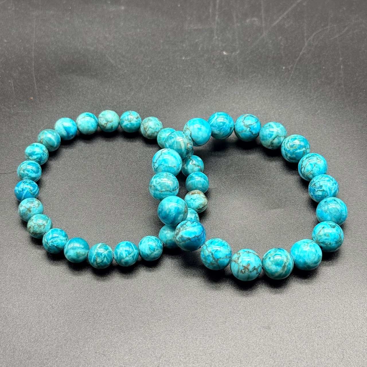 Chrysocolla Bracelet | Polished Round Blue-Green Beads with Matrix Patterns | Stretchable Unisex Crystal Bracelet | Lab Certified | Calm Communication & Emotional Balance
