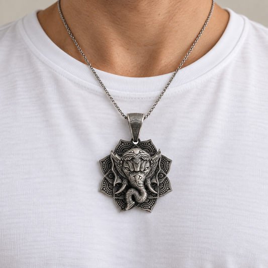 925 Silver Angry Ganesh Pendant – 12 g (New Beginnings & Wisdom)