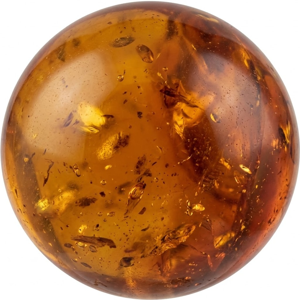 Illustration of a polished Baltic amber bead; natural colour and pattern vary