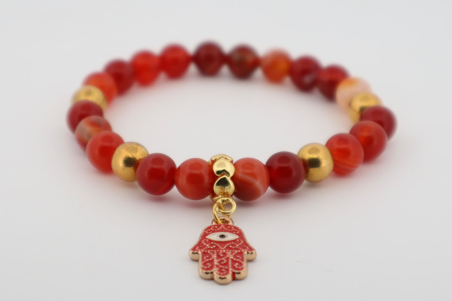 Banded Agate with Evil Eye Hand Charm Bracelet 🧿✋