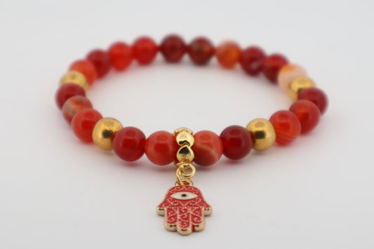Banded Agate with Evil Eye Hand Charm Bracelet 🧿✋