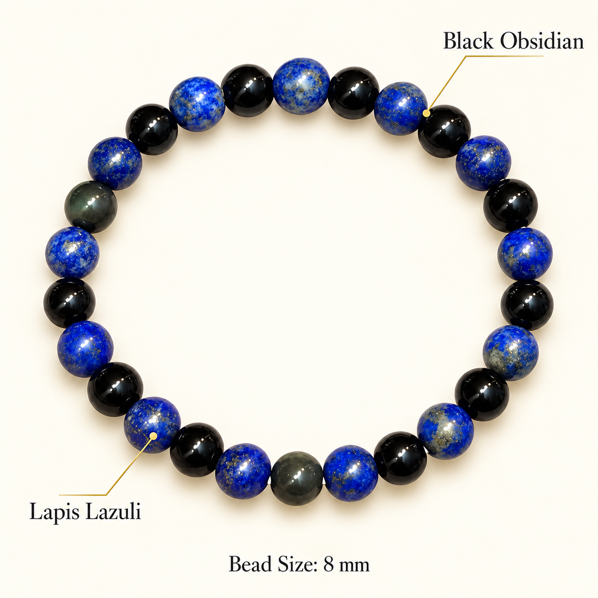 Grounding & Wisdom Bracelet – Black Obsidian and Lapis Lazuli, 8mm with GJSPC Lab Report | GemKrishna