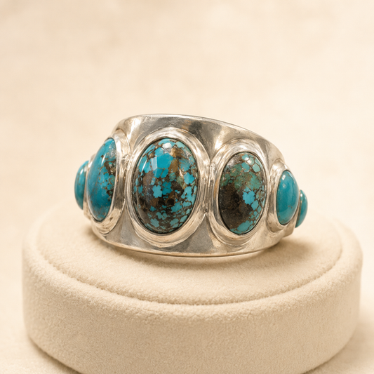 Turquoise Multi-Stone Band Ring (Protection & Communication) (13.69 Gram)