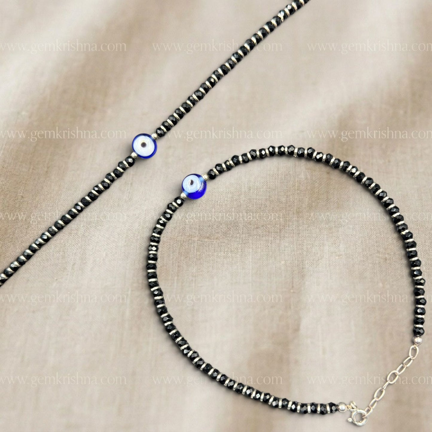 Black Onyx 925 Silver Nazar Kavach Bracelet (Nazar Suraksha) 3.50–4mm
