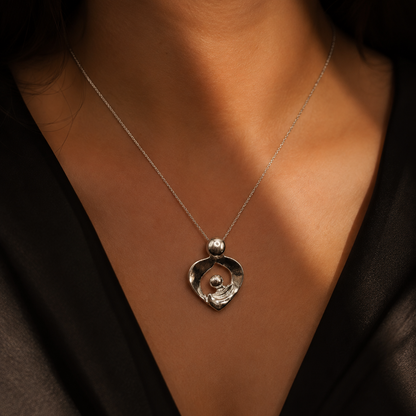 Mother & Child Heart Pendant in 925 Silver | Gemkrishna