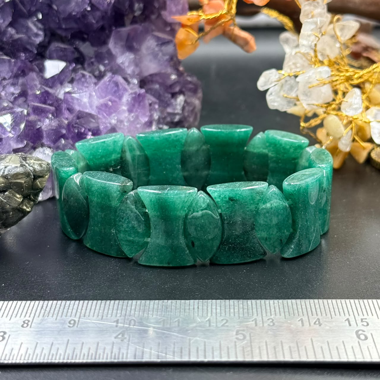 Green Jade Curved Hourglass Bead Bracelet (Prosperity & Harmony)