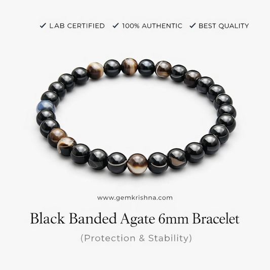 Black Banded Agate 6mm Bracelet (Protection & Stability) premium GemKrishna product cover
