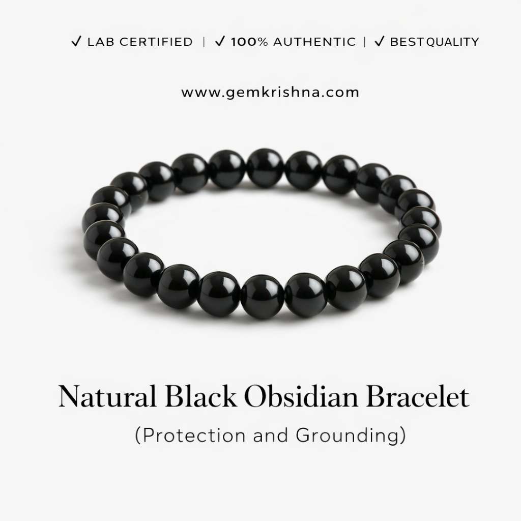 Natural Black Obsidian Bracelet (Protection and Grounding) premium GemKrishna product cover
