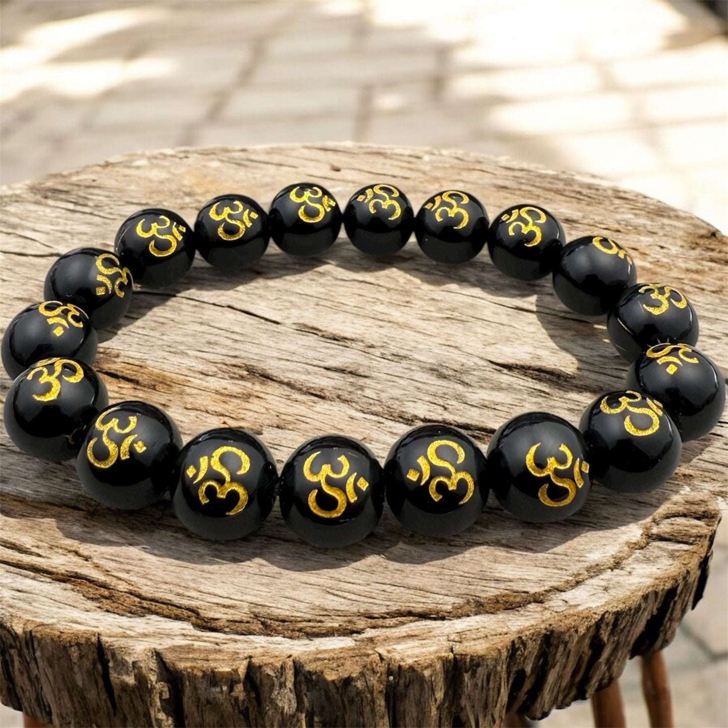 Black Onyx OM Carving Bracelet