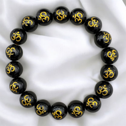 Black Onyx OM Carving Bracelet