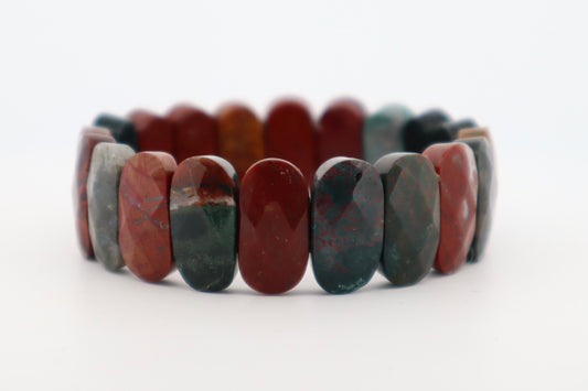 Bloodstone Oval Faceted Flat Bead Bracelet (Energy, Courage & Vitality)