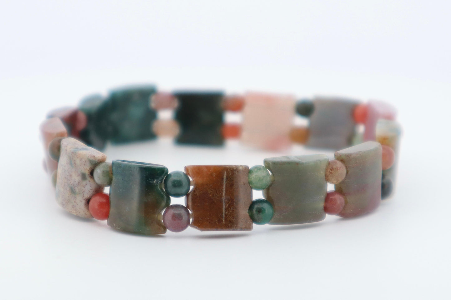 Bloodstone Square Flat Beads Bracelet