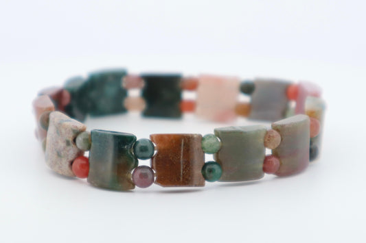 Bloodstone Square Flat Beads Bracelet (Vitality, Courage & Protection)