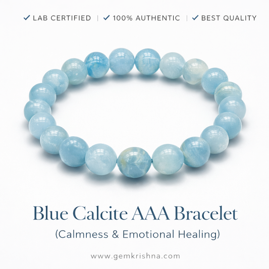 Blue Calcite AAA Bracelet (Calmness & Emotional Healing) premium GemKrishna product cover