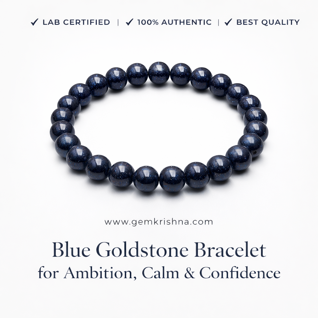 Blue Goldstone Bracelet for Ambition, Calm & Confidence premium GemKrishna product cover